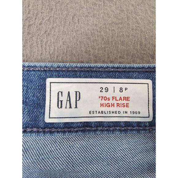 Gap Jeans Womens 8 Petite 29 Blue '70s Flare High Rise Medium Wash Stretch Denim - Picture 9 of 13